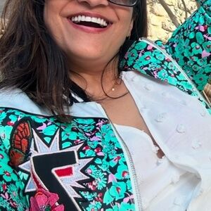 Maje Satin floral bomber jacket